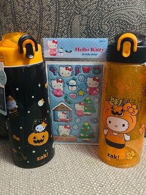 Hello Kitty Bundle w/ Two (2) Water Bottles & Vintage Puffy Stickers